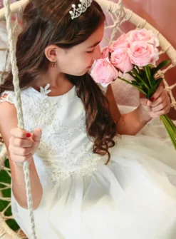 Robe de communion longue dentelle et tulle fille