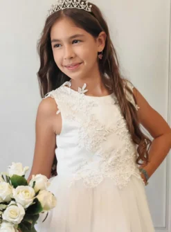 Robe de communion longue dentelle et tulle fille