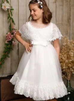 Robe de cérémonie fille avec cape dentelle Ninon