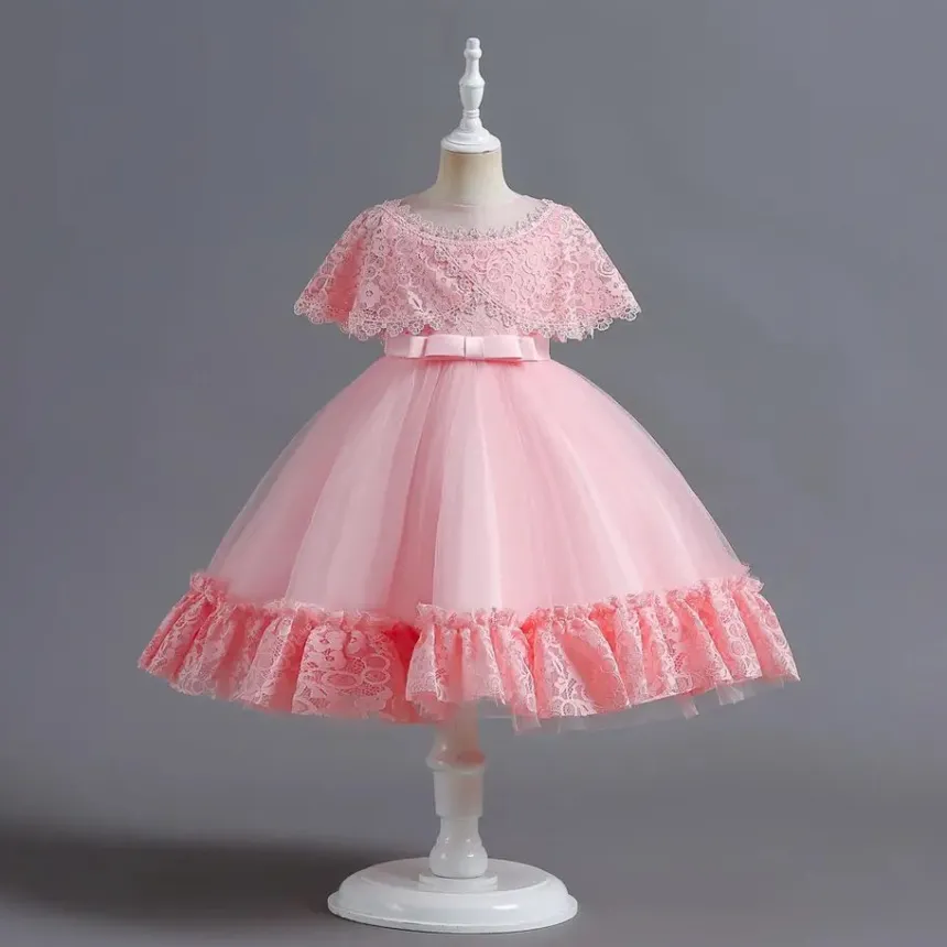 Robe de cérémonie fille avec cape dentelle Ninon