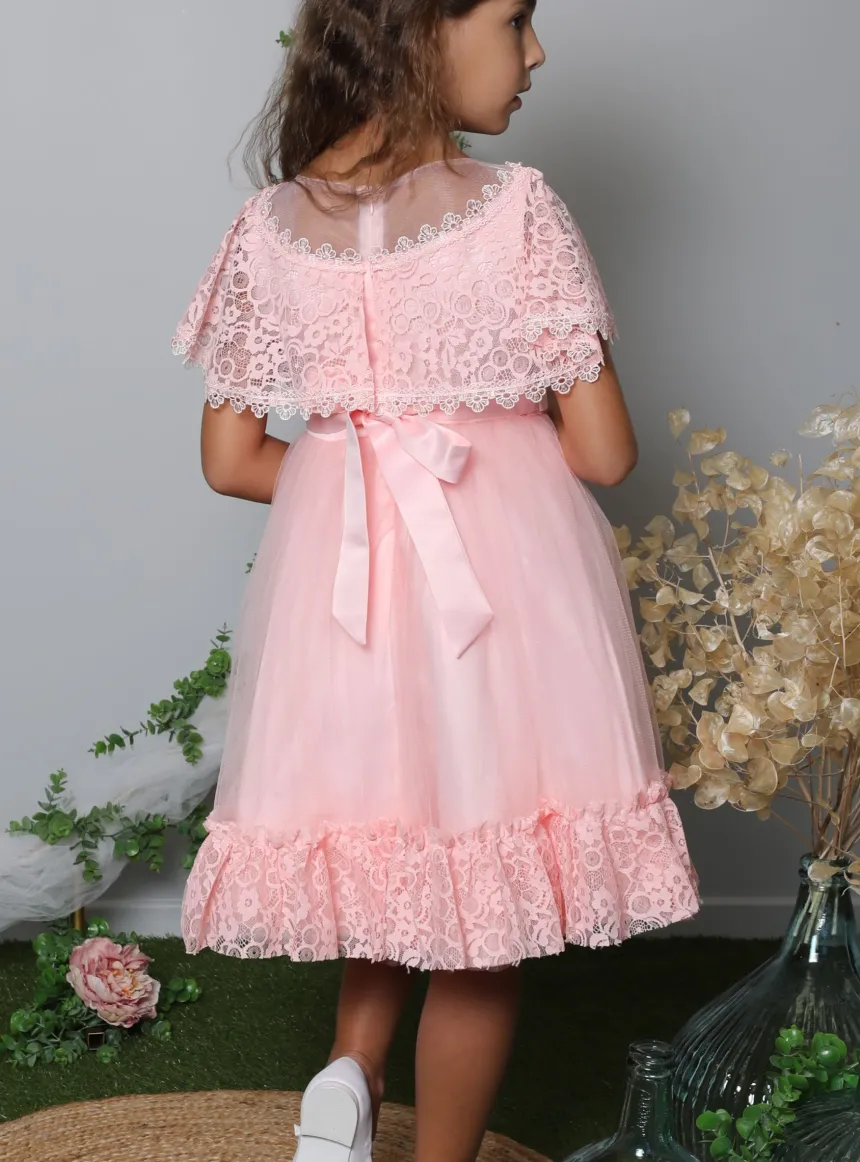 Robe de cérémonie fille avec cape dentelle Ninon