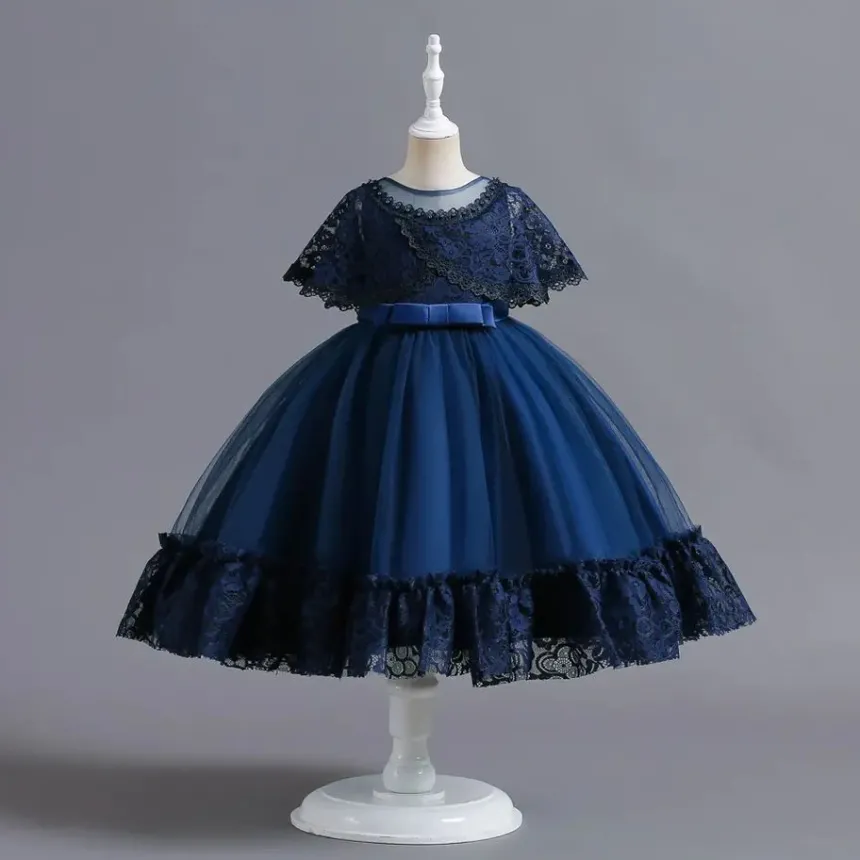 Robe de cérémonie fille avec cape dentelle Ninon