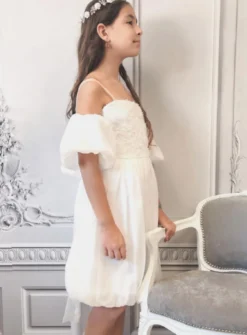 Robe de cérémonie fille bouffante et manches tombantes