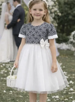 Robe de Cérémonie fille Léonie noir et blanc