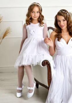 Robe de cérémonie fille manches longues mousseline extensible