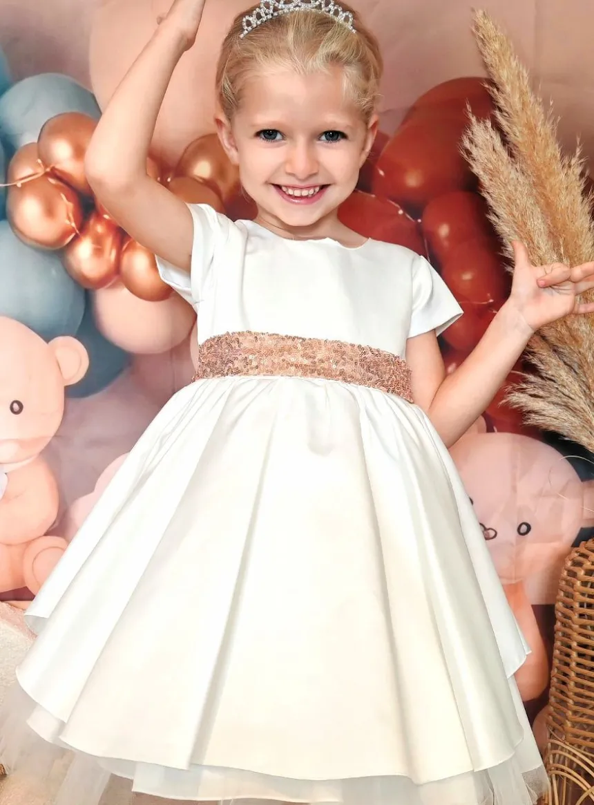 Robe de cérémonie fille satin et paillettes dos coeur
