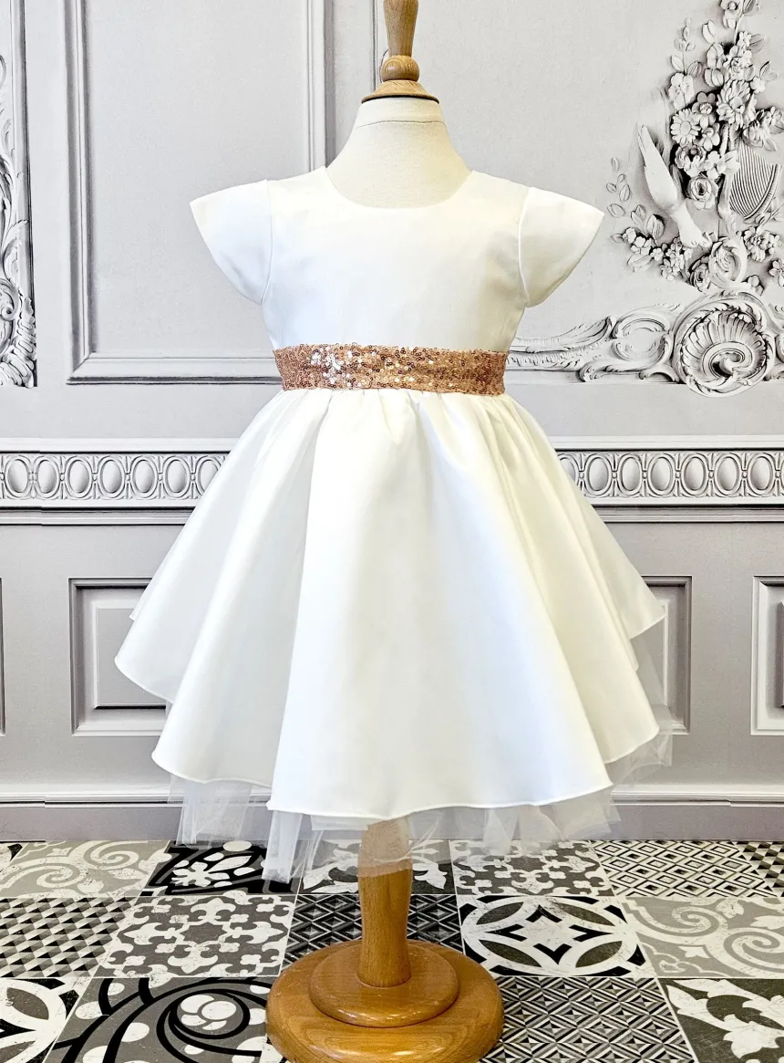 Robe de cérémonie fille satin et paillettes dos coeur
