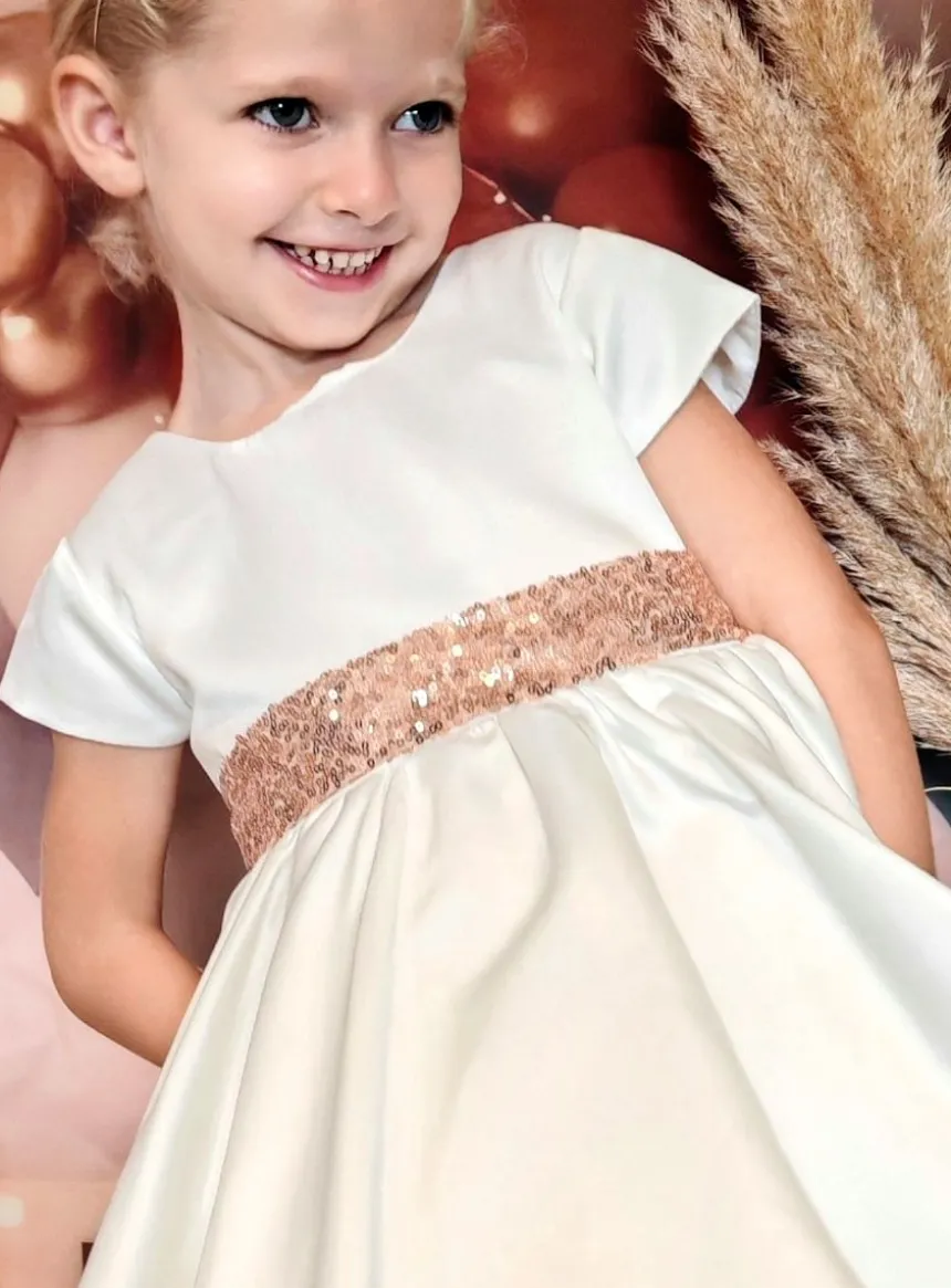 Robe de cérémonie fille satin et paillettes dos coeur