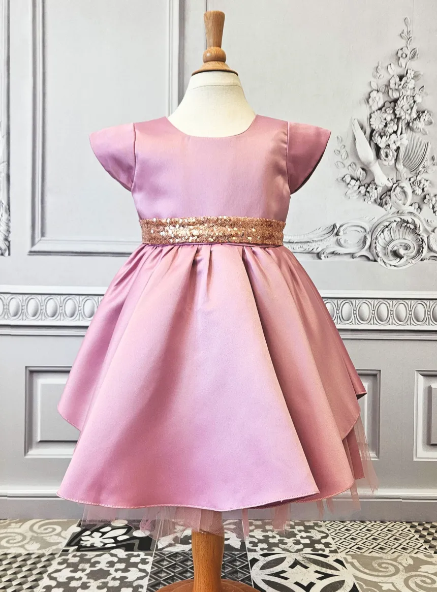 Robe de cérémonie fille satin et paillettes dos coeur