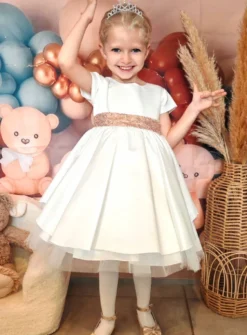 Robe de cérémonie fille satin et paillettes dos coeur