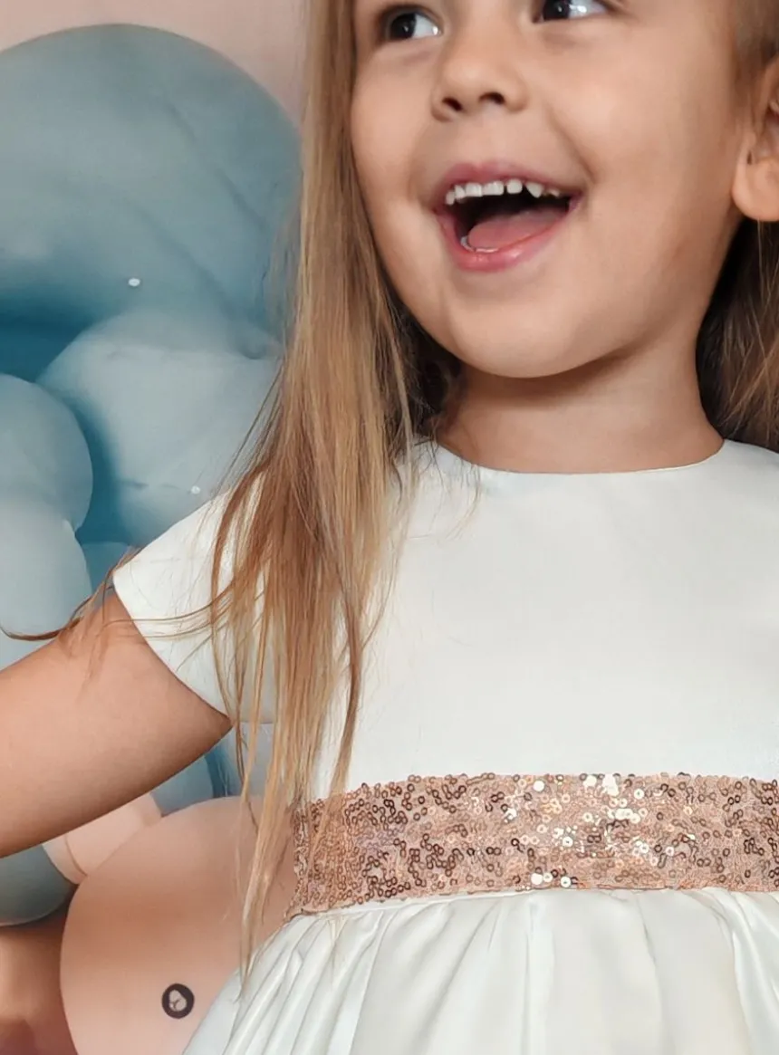 Robe de cérémonie fille satin et paillettes dos coeur