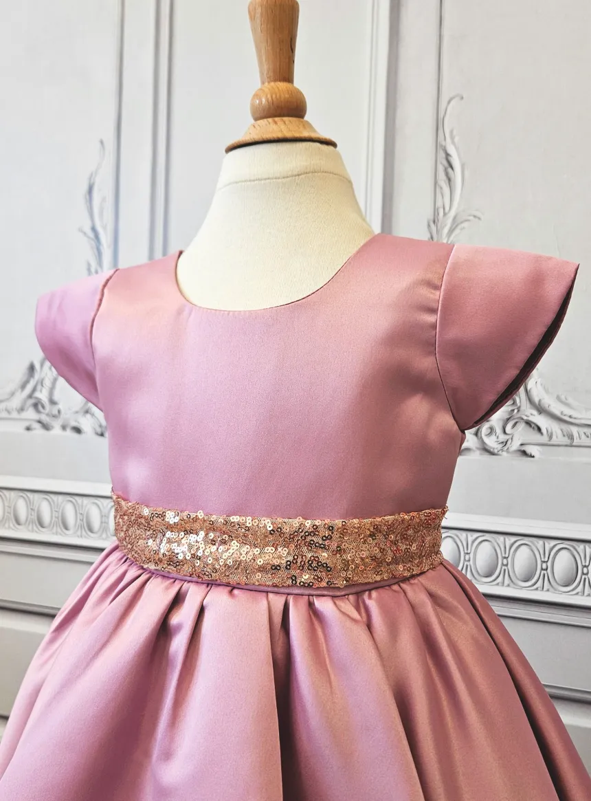 Robe de cérémonie fille satin et paillettes dos coeur