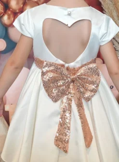 Robe de cérémonie fille satin et paillettes dos coeur