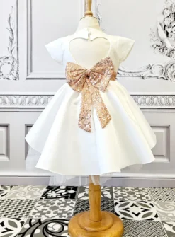 Robe de cérémonie fille satin et paillettes dos coeur