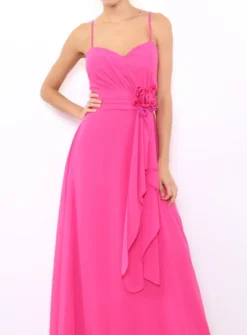 Robe de demoiselle d'honneur longue femme drapée fleur sur ceinture