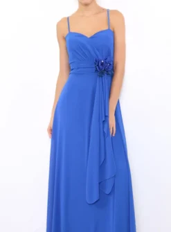 Robe de demoiselle d'honneur longue femme drapée fleur sur ceinture