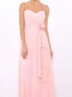 Robe de demoiselle d'honneur longue femme drapée fleur sur ceinture
