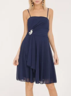 Robe demoiselle d'honneur courte femme drappée broche strass
