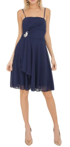 Robe demoiselle d'honneur courte femme drappée broche strass