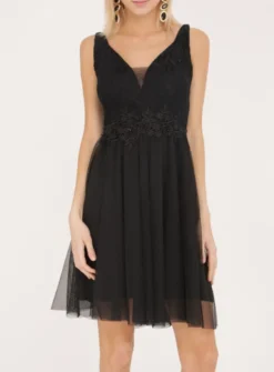 Robe demoiselle d'honneur courte femme tulle et dentelle