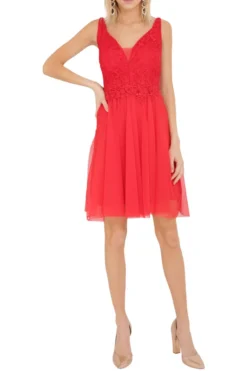 Robe demoiselle d'honneur courte femme tulle et dentelle