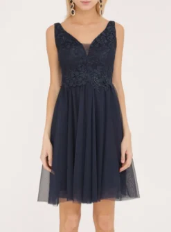 Robe demoiselle d'honneur courte femme tulle et dentelle