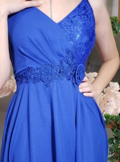 Robe de soirée courte mousseline et dentelle