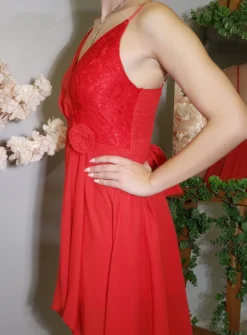 Robe de soirée courte mousseline et dentelle