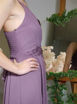 Robe de soirée courte mousseline et dentelle