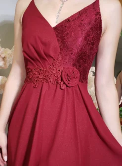 Robe de soirée courte mousseline et dentelle