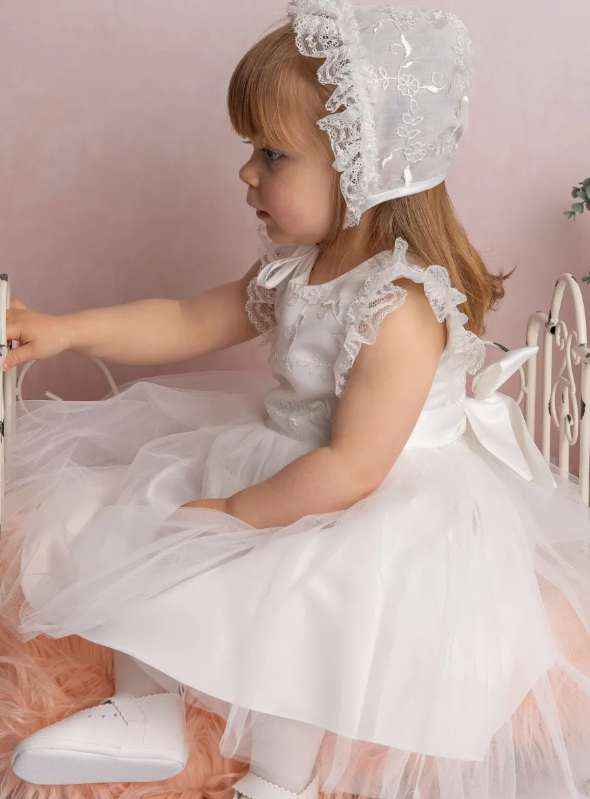 Robe et bonnet baptême dentelle Constance