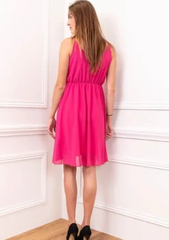 Robe Femme en mousseline courte fleurs sur ceinture
