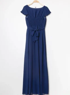 Robe longue cocktail femme en mousseline plissée