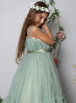 Robe mariage fille en tulle vert sauge