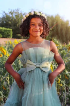 Robe mariage fille en tulle vert sauge
