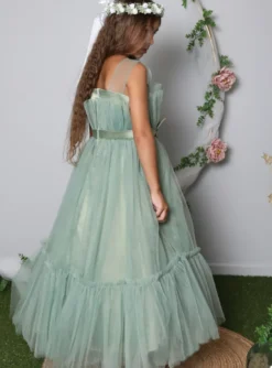 Robe mariage fille en tulle vert sauge