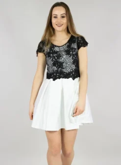 Robe soirée courte femme dentelle et satin