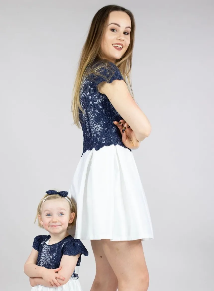 Robe soirée courte femme dentelle et satin