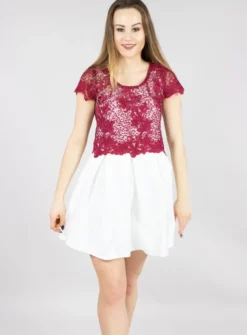 Robe soirée courte femme dentelle et satin