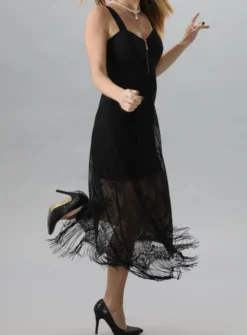 Robe soirée longue en dentelle femme Noir