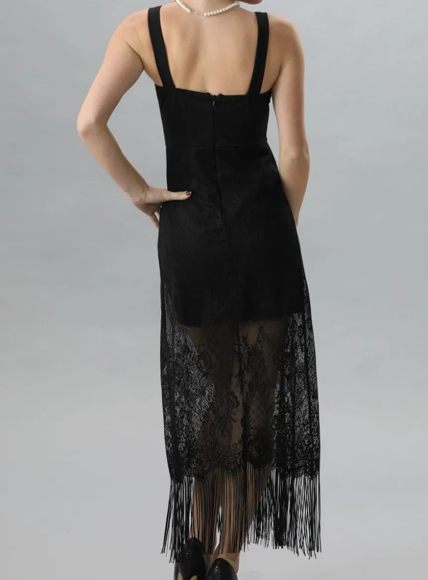 Robe soirée longue en dentelle femme Noir