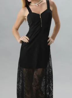Robe soirée longue en dentelle femme Noir