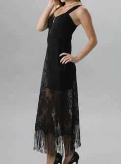 Robe soirée longue en dentelle femme Noir