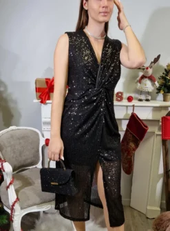 Robe soirée longue fendue à sequins