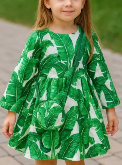 Robe verte enfant avec petit sac