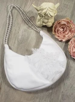 Sac à main mariage demi-lune dentelle et perles