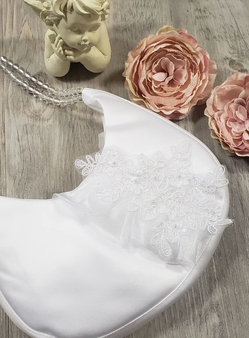 Sac à main mariage demi-lune dentelle et perles