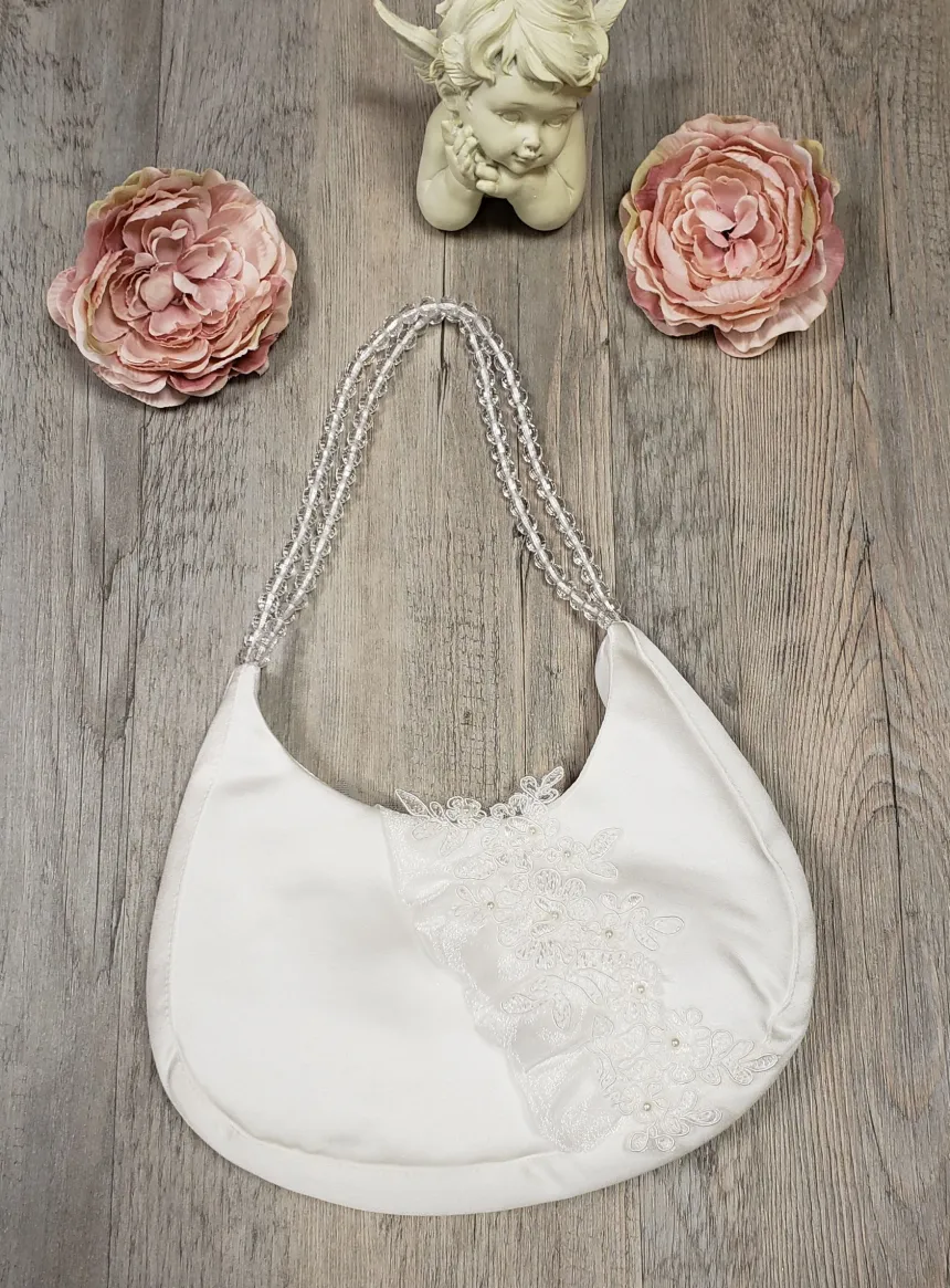 Sac à main mariage demi-lune dentelle et perles