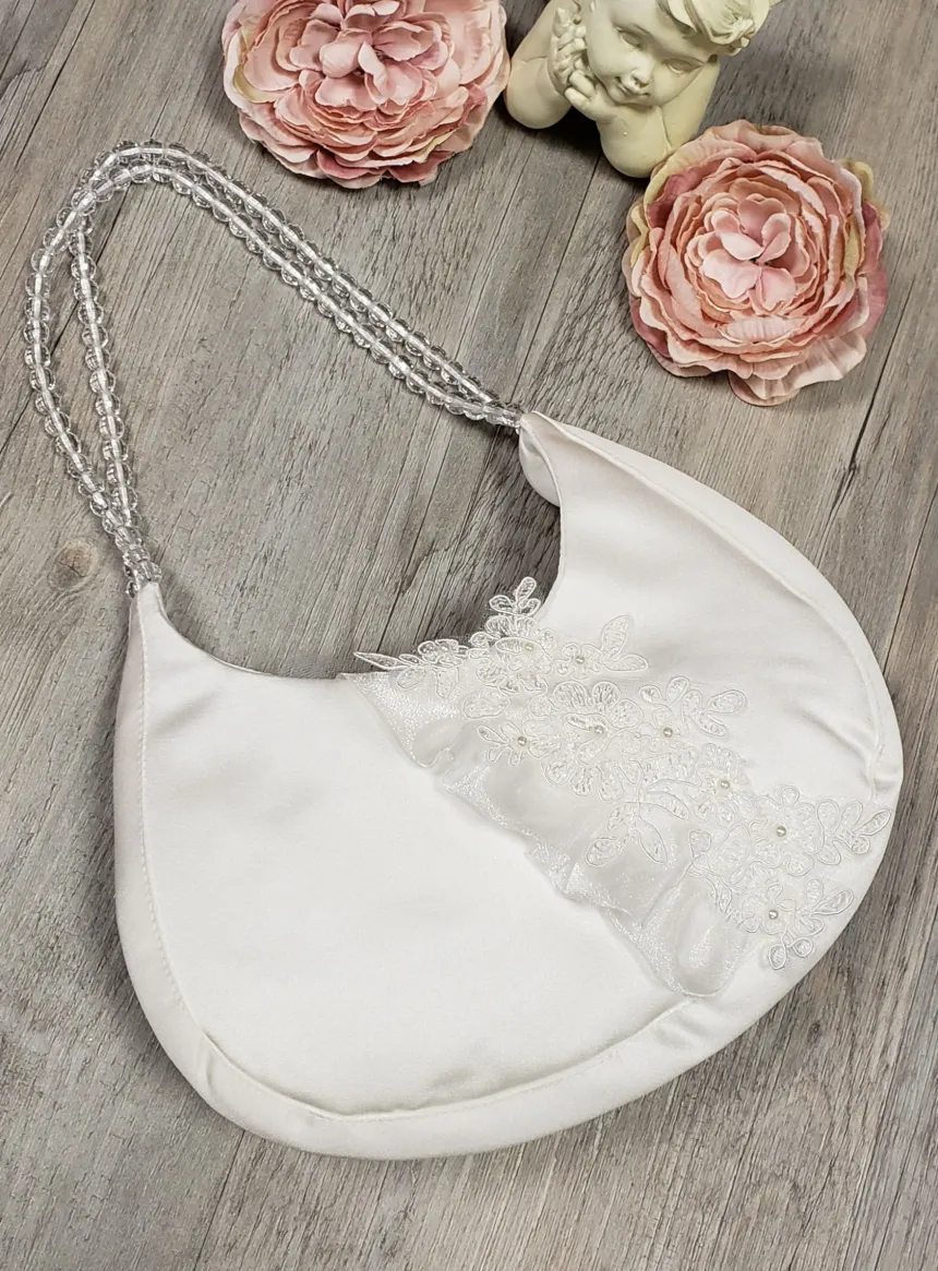 Sac à main mariage demi-lune dentelle et perles