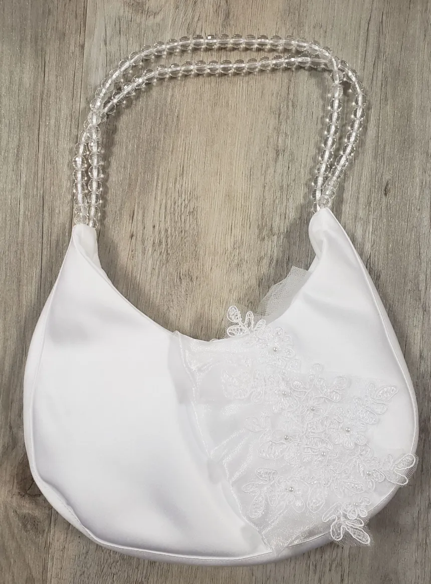 Sac à main mariage demi-lune dentelle et perles